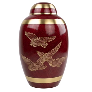 Urne funéraire de luxe vert émeraude pour cendres humaines, grande urne en métal artisanale avec oiseaux dorés gravés et bandes en laiton - Product Image 2