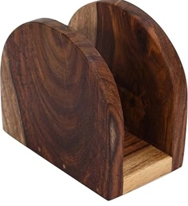 Classic Design Walnut Wood Natural Finished Napkin Holder Stylish Top Selling <b>Tabletop</b> Wood and Metal Tissue <b>Storage</b> Use - Product Image 2