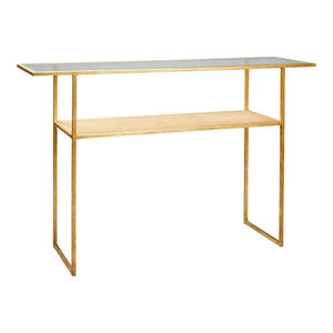 Console moderne dorée avec plateau en faux marbre blanc, base géométrique en métal, meuble d'appoint pour couloir, salon, maison, hôtel - Product Image 3