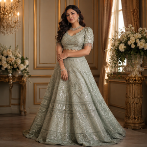 Luxury Silver Grey Designer Bridal Lehenga Choli with Embroidered Dupatta | Premium Wedding Dress <b>Sequin</b> Party Wear Outfit - Product Image 4