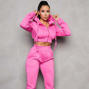 Custom Logo Winter Solid <b>Women</b> Tracksuit 2 Piece <b>Short</b> Windbreaker Lightweight Full Zip Crop Hoodie Jogger <b>Set</b> - Product Image 4