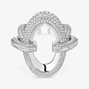 Geometric Diamond <b>Cocktail</b> <b>Ring</b> White <b>Gold</b> Round Brilliant Cut Luxury Unisex Everyday Wear - Product Image 2
