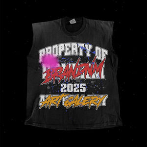 Ensemble deux pièces tricoté en coton délavé pour homme – T-shirt sans manches et short de survêtement à bords bruts pour l'été – Motif 3D formel - Product Image 2