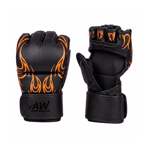 อัสคาร์ เวียร์ อินด์ ถุงมือ MMA หนังแท้ ครึ่งนิ้ว ปิดด้วยเวลโคร ลายเปลวไฟ สำหรับทุกเพศ ใช้สำหรับศิลปะการต่อสู้ - Product Image 4