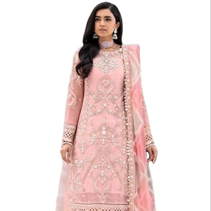 ชุดสาหรี่กะมีซปักลายดอกไม้พรีเมียม ทรงเข้ารูปสำหรับฤดูหนาว เหมาะสำหรับงานปาร์ตี้ งานเทศกาล งานแต่งงาน สไตล์อินเดียทันสมัย ผ้าจอร์เจตต์เทียม - Product Image 1