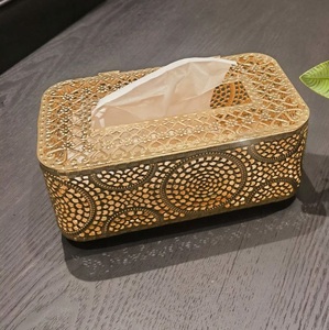 Luxury Arabic Design Metal Tissue <b>Box</b> Holder Decorative Gold Laser Cut Tissue Paper Case for Home Hotel - Product Image 1