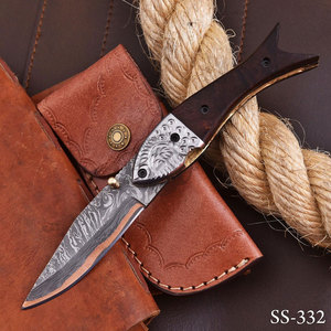 Couteau pliant de luxe fait main en acier Damas cuivré avec poignée en bois de rose et poussoir de pouce, couteau de poche EDC de 7 pouces avec poussoir de verrouillage en acier gravé - Product Image 4