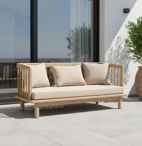 Canapé d'extérieur 2 places en bois massif raffiné Lara avec tissu anti-UV haute performance et lattes, idéal pour la décoration de véranda de luxe - Product Image 3