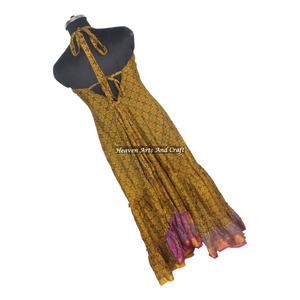 Nuevo Vestido Túnica Informal de Diseñador Auténtico Estilo Hippie Bohemio, Vestido de Seda Sari, Vestido de Noche Elegante para Mujer, Vestido de Noche sin Mangas - Product Image 5