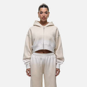 Sudadera Corta con Capucha y Cremallera para Mujer, Estilo Oversize, Color Sólido, Tejido de Algodón, Manga Larga, Otoño, Casual, Transpirable - Product Image 1