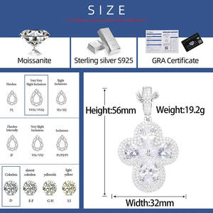 Luxury <b>Solid</b> Yellow <b>Gold</b> Plated Moissanite Flower <b>Pendant</b> Brilliant Cut Stones Bezel Setting Hip Hop Style Party Fashion Jewelry - Product Image 6