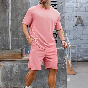 Conjunto a juego para hombre, fabricante de camisetas de algodón y pantalones cortos tipo cargo, conjunto de verano de 2 piezas, OEM, ODM, logotipo personalizado - Product Image 2