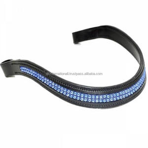 Bande de sourcils équestres Bande de sourcils de cheval en cuir de forme magnifique incrustée de petites perles bleues cristaux chaîne bande de sourcils bling bling - Product Image 1