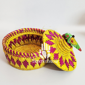 Cestas decorativas festivas para centros de mesa, cestas de almacenamiento de hierba Moonj natural con tapa, diseño ecológico. - Product Image 3