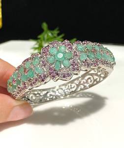 Vintage Emerald Tourmaline Rhodolite Bracelet Natural Gemstone Sterling <b>Silver</b> Jewelry Gift Women - Product Image 6