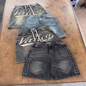 Shorts en jean baggy personnalisés pour hommes, style streetwear vintage, noirs, décontractés, pour l'été - Product Image 1