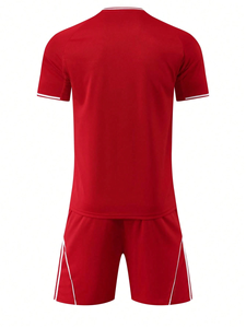Men's Red Soccer Jersey Set Short Sleeve Crew Neck Moisture Wicking Adult Regular Fit All Seasons - Product Image 2