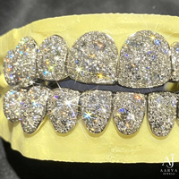 Grillz Hip Hop Personnalisés en Argent 925 Plaqué Or avec Moissanite et Perles d'Eau Douce, Ensemble Complet Certifié par une Tierce Partie pour Mariage Unisexe