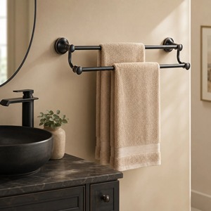 Porte-serviettes mural moderne à double niveau en métal, résistant à la rouille, support de rangement pour salle de bain, non pliable - Product Image 5