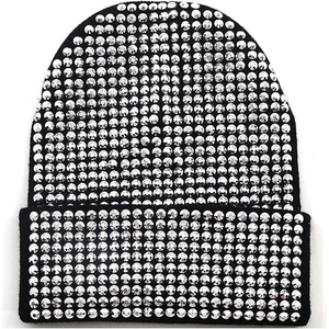 Wholesale Black Rhinestone Beanie Hat Rib Knit <b>Winter</b> <b>Cap</b> Unisex Soft Warm Skull <b>Cap</b> Custom Print Logo Hat - Product Image 2