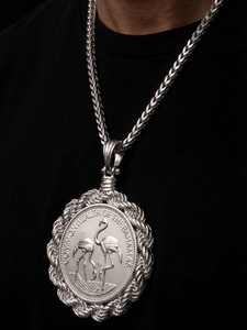 925 Silver Flamingo Pendant Necklace <b>Rope</b> Edge Oval Medallion Coin Inspired Jewelry for Party Wear - Product Image 1