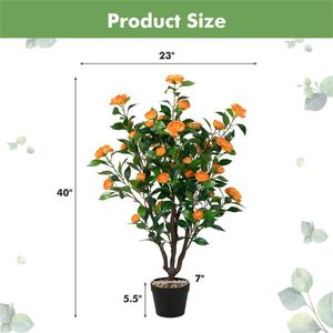 Albero di Camelia Artificiale Realistico da 40 Pollici con 37 Fiori Gialli, Foglie Verdi Dense, Pianta Decorativa da Esterno Illuminata in Vaso con Supporto - Product Image 3