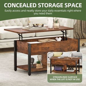 <b>Lift</b> <b>Top</b> <b>Coffee</b> <b>Table</b> with Storage Rustic Brown Wooden Center <b>Table</b> for Home Office - Product Image 3