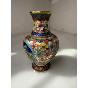 Handmade Cloisonne Enamel <b>Bronze</b> Tabletop <b>Vase</b> Traditional Floral Pattern Blue Green Metal <b>Vase</b> - Product Image 4