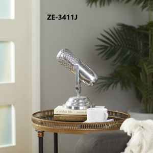 Art Deco Stainless Steel Microphone Sculpture 9 Inch Tabletop Decorative Accent for Living Room - Product Image 3