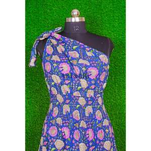 Robe midi moulante sexy à imprimé floral multicolore 100% coton respirant, à une épaule avec bouton, pour femme, décontractée, tendance, très vendue - Product Image 2