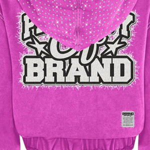 Sudadera con Capucha Rosa con Pedrería, Estilo Y2K, Top Corto con Estampado Gráfico de Letras, Sudadera de Forro Polar con Impresión Digital, Servicio OEM - Product Image 2