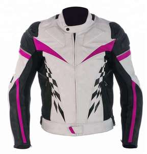 Blouson de moto en cuir pour homme, coupe-vent, color-block vert noir blanc, style racing, toutes saisons - Product Image 3