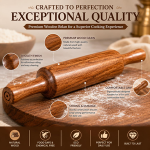 Wooden <b>Rolling</b> <b>Pin</b> Belan for Roti and Chapati Making Traditional Roller Handmade Kitchen Tool for Pizza Dough Baking and Home - Product Image 6