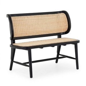 Banco Moderno de Ratán para 2 Personas, Estructura de Madera de Teca, Diseño de Mediados de Siglo, Muebles para Sala de Estar, Dormitorio, Hotel, Estructura Artesanal Duradera - Product Image 1