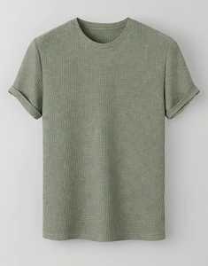 STELLAR Men's <b>Green</b> Cotton Waffle Knit Short Sleeve O Neck Regular Fit Breathable Eco-Friendly Anti-Pilling Casual <b>T</b>-<b>Shirt</b> - Product Image 2