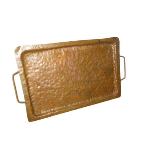 Bandeja de cobre de Metal con acabado antiguo, decoración en forma ovalada, bandeja para servir comida martillada grande con mango lateral - Product Image 2