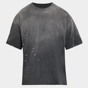 T-shirt Oversize Homme Hip Hop Délavé à l'Acide, Logo Personnalisé, Effet Vieilli et Usé, Coupe Boxy, T-shirt Lourd Lavé - Product Image 1