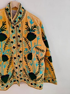 Veste en velours brodée de fleurs bohèmes, col mandarin, manches longues, grande taille, vêtements décontractés d'automne pour adultes - Product Image 5