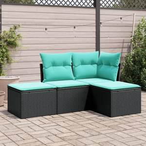 Ensemble de canapés de jardin en rotin PE noir et bleu, modulaire standard avec mobilier d'extérieur en polyester de haute qualité - Product Image 1