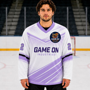 Camiseta de Hockey sobre Hielo Personalizada de Talla Completa, con Malla de Poliéster Transpirable, Bordado de Equipo y Estampado Tackle Twill, de Game On Industries - Product Image 1