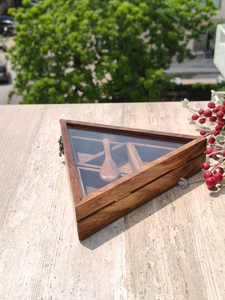 Handcrafted Wooden Triangle <b>Spice</b> <b>Box</b> With Glass Lid And Wooden Spoon Decorative Kitchen Masala Storage Organizer - Product Image 4