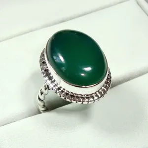 Bague en argent sterling 925 avec onyx vert naturel, faite à la main, vintage, ovale, cabochon, bijoux en pierres précieuses - Product Image 4
