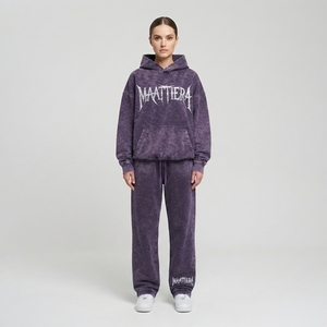 Conjunto de Sudadera Oversize Lavada Personalizada y Pantalones Anchos de Felpa para Mujer, Chándal de Algodón Estilo Urbano OEM ODM - Product Image 1