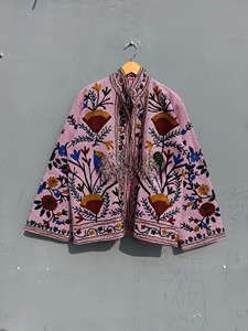 Handcrafted Indian Traditional Suzani Embroidery Cotton Jacket Vintage Kantha <b>Quilted</b> Short Coat Handmade Outerwear - Product Image 1