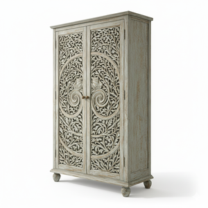 Armario de Madera Maciza Tallada a Mano de Alta Calidad con Puertas Dobles y Diseño de Enredaderas para el Hogar, Disponible para Suministro al por Mayor - Product Image 1