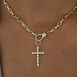 Pendentifs Solitaires Croix Diamant en Or Massif 14k 18k, Sertis clos, Tailles Rondes, Diamants de Laboratoire, Religieux Chrétien, Pour Usage Quotidien - Product Image 2