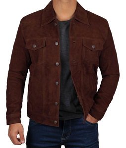 Men Genuine <b>Suede</b> Leather Trucker <b>Jacket</b> Casual Spring Autumn Vintage Fashion <b>Jacket</b> - Product Image 5