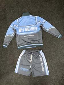 Custom adjustable Streetwear Mens Cotton <b>Tracksuit</b> Windbreaker Short Set Lightweight Breathable Jogging Stripes - Product Image 2