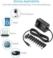 Adaptateur secteur 12V 3A AC/DC 36W avec 10 embouts pour appareils électroniques domestiques, bande LED, caméra de sécurité CCTV, routeur, haut-parleur
