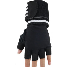 Half Finger Fitness <b>Gloves</b> <b>Mesh</b> Breathable Gym Training Unisex Adjustable Wrist Strap <b>Black</b> Red Stripes - Product Image 6